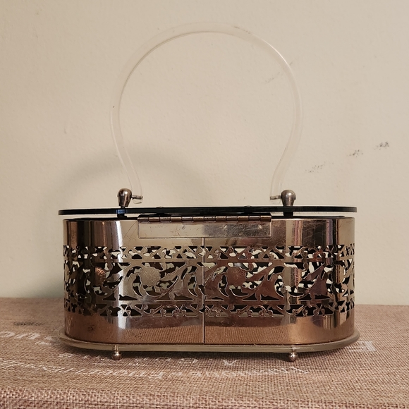 Vintage 1950"s Lucite Metal Filagree Box purse evening bag - Picture 8 of 9